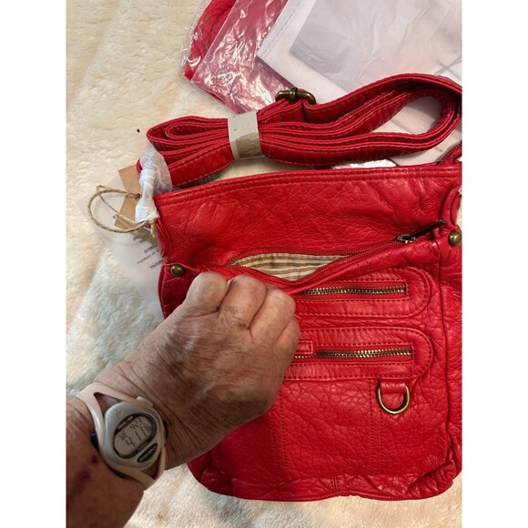 The Willa Crossbody Red Shoulder Travel Pouch With Large Polyester Scarf - Picture 2 of 5